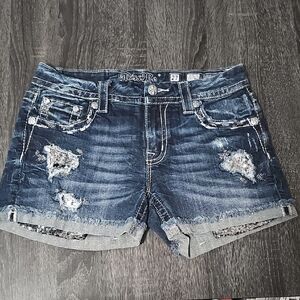 Miss Me Dark Blue Ripped Jean Shorts